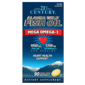 21st Century Alaska Wild Fish Oil Mega Omega 3 1950 mg /1350 mg 90 Enteric Coated Softgels 740985271292