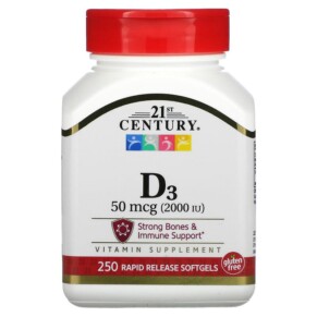 21st Century Vitamin D3 50 mcg (2.000 IU) 250 Softgels 740985274163