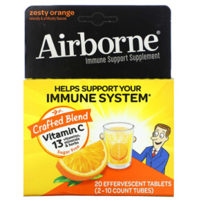 AirBorne Immune Support Supplement Zesty Orange 2 Tubes 10 Effervescent Tablets Each 647865962984
