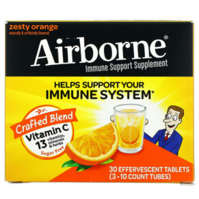 AirBorne Immune Support Supplement Zesty Orange 3 Tubes 10 Effervescent Tablets Each 647865100300