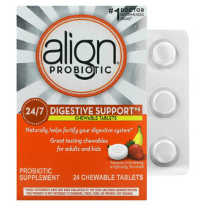 Align Probiotics 24/7 Digestive Support Banana Strawberry 24 Chewable Tablets 037000961680