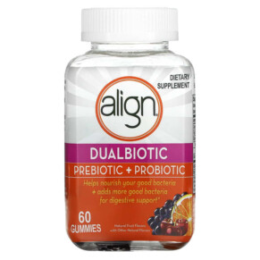 Align Probiotics Dualbiotic Prebiotic + Probiotic Natural Fruit 60 Gummies 037000779377