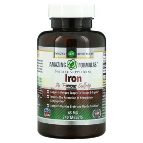 Amazing Nutrition Iron As Ferrous Sulfate 65 mg 240 Tablets 810180022972