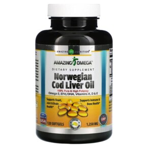 Amazing Nutrition Norwegian Cod Liver Oil Lemon 1.250 mg 120 Softgels 810180029377