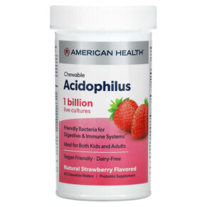 American Health Chewable Acidophilus Natural Strawberry 60 Chewable Wafers 076630303224