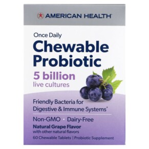 American Health Once Daily Chewable Probiotic Natural Grape 5 Billion CFU 60 Chewable Tablets 076630300780