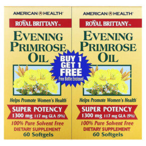 American Health Royal Brittany Evening Primrose Oil 1.300 mg 2 Bottles 60 Softgels Each 076630032315