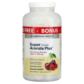 American Health Super Chewable Acerola Plus Natural Berry 500 mg 300 Wafers 076630111041