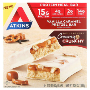 Atkins Protein Meal Replacement Vanilla Caramel Pretzel 5 Bars 2.12 oz (60 g) 637480000635