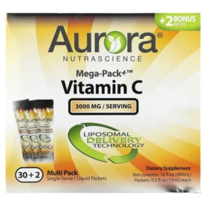 Aurora Nutrascience Mega-Pack+ Vitamin C 3.000 mg 32 Packs 0.5 fl oz (15 ml) Each 628504648179