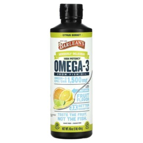 Barlean's Seriously Delicious Omega-3 Fish Oil Citrus Sorbet 1.500 mg 16 oz (454 g) 705875600293
