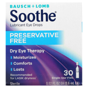 Bausch + Lomb Soothe Lubricant Eye Drops Preservative Free 30 Single-Use Vials 0.02 fl oz (0.6 ml) Each 310119022191