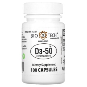 Bio Tech Pharmacal Inc D3-50 Cholecalciferol 100 Capsules 705105101101