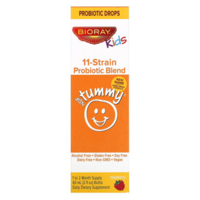 Bioray Inc. Kids NDF Tummy 11-Strain Probiotic Blend Raspberry 2 fl oz (60 ml) 736211465955