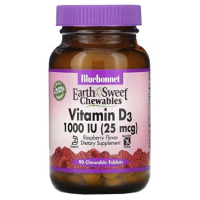 Bluebonnet Nutrition Earth Sweet Chewables Vitamin D3 Raspberry 1.000 IU (25 mcg) 90 Chewable Tablets 743715003620