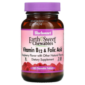 Bluebonnet Nutrition EarthSweet Chewables Vitamin B-12 & Folic Acid Raspberry 180 Chewable Tablets 743715004351