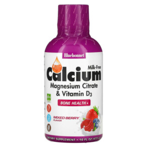 Bluebonnet Nutrition Liquid Calcium Magnesium Citrate & Vitamin D3 Mixed Berry 16 fl oz (473 ml) 743715006966