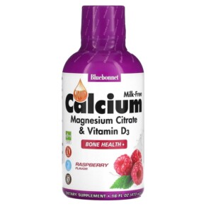 Bluebonnet Nutrition Liquid Calcium Magnesium Citrate & Vitamin D3 Raspberry 16 fl oz (473 ml) 743715006942