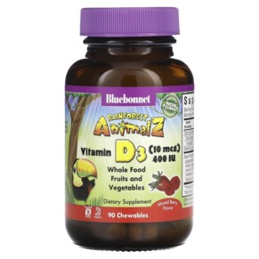 Bluebonnet Nutrition Rainforest Animalz Vitamin D3 Mixed Berry 400 IU 90 Chewables 743715001947