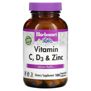 Bluebonnet Nutrition Vitamin C D3 & Zinc 100 Vegetable Capsules 743715005570