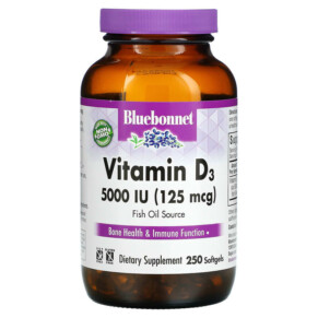 Bluebonnet Nutrition Vitamin D3 125 mcg (5000 IU) 250 Softgels 743715003231
