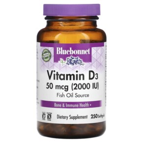 Bluebonnet Nutrition Vitamin D3 50 mcg (2.000 IU) 250 Softgels 743715003194