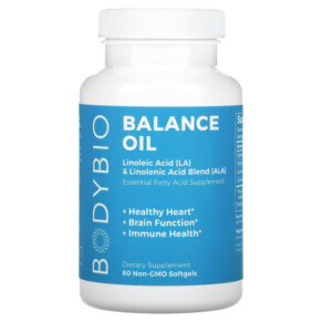 BodyBio Balance Oil Linoleic Acid (LA) & Linolenic Acid Blend (ALA) 60 Non-GMO Softgels 743474911051