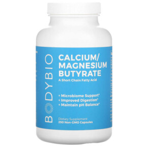 BodyBio Calcium/ Magnesium Butyrate 250 Non-GMO Capsules 743474913253