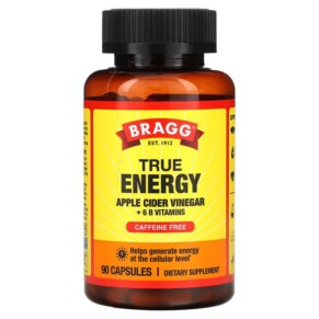 Bragg True Energy Apple Cider Vinegar + 6 B Vitamins Caffeine Free 90 Capsules 074305090042