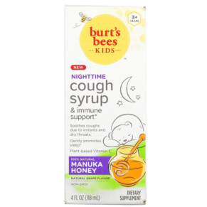Burt's Bees Kids Cough Syrup & Immune Support Nighttime 3+ Years Natural Grape 4 fl oz (118 ml) 070030165482