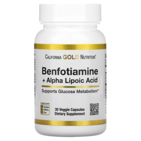 California Gold Nutrition Benfotiamine + Alpha Lipoic Acid 30 Veggie Capsules 898220020201