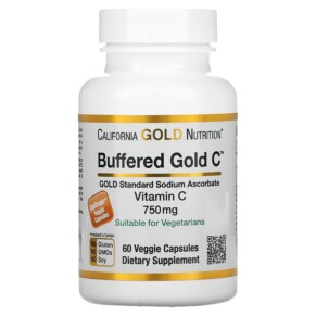California Gold Nutrition Buffered Gold C GOLD Standard Sodium Ascorbate (Vitamin C) 750 mg 60 Veggie Capsules 898220012367