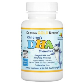 California Gold Nutrition Children's DHA Chewables 100% Wild Arctic Cod Strawberry-Lemon Flavor 180 Fish Gelatin Softgels 898220010981