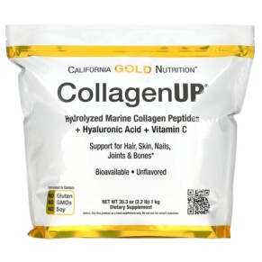 California Gold Nutrition CollagenUP Hydrolyzed Marine Collagen Peptides with Hyaluronic Acid and Vitamin C Unflavored 2.2 lbs (1 kg) 898220021017