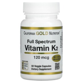 California Gold Nutrition Full Spectrum Vitamin K2 120 mcg 60 Veggie Capsules 898220012992