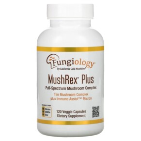 California Gold Nutrition Fungiology MushRex Plus Full-Spectrum Mushroom Complex Certified Organic Immune Assist Micron 120 Veggie Capsules 898220012589