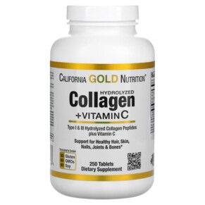 California Gold Nutrition Hydrolyzed Collagen Peptides + Vitamin C Type I & III 250 Tablets 898220011780