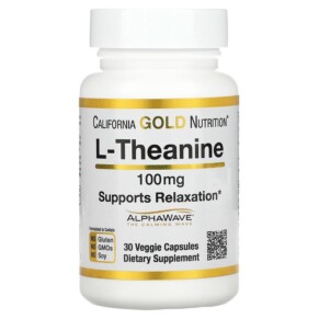 California Gold Nutrition L-Theanine Featuring AlphaWave 100 mg 30 Veggie Capsules 898220012442