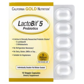 California Gold Nutrition LactoBif 5 Probiotics 5 Billion CFU 10 Veggie Capsules 898220009640
