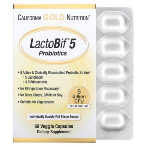 California Gold Nutrition LactoBif 5 Probiotics 5 Billion CFU 60 Veggie Capsules 898220009633