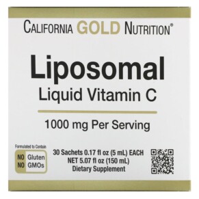 California Gold Nutrition Liposomal Liquid Vitamin C Unflavored 1000 mg 30 Sachets 0.17 fl oz (5 ml) Each 898220019991