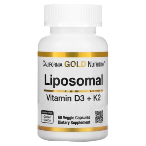California Gold Nutrition Liposomal Vitamin K2+ D3 60 Veggie Capsules 898220018758