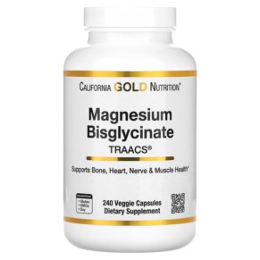 California Gold Nutrition Magnesium Bisglycinate Formulated with TRAACS® 200 mg 240 Veggie Capsules 898220019021