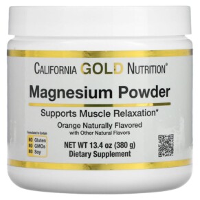 California Gold Nutrition Magnesium Powder Beverage Orange Crush 13.4 oz (380 g) 898220015627