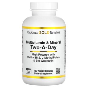 California Gold Nutrition Multivitamin and Mineral Two-A-Day 180 Veggie Capsules 898220019915