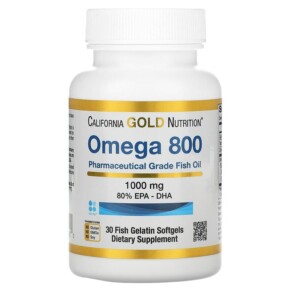 California Gold Nutrition Omega 800 Pharmaceutical Grade Fish Oil 80% EPA/DHA Triglyceride Form 1.000 mg 30 Fish Gelatin Softgels 898220012510