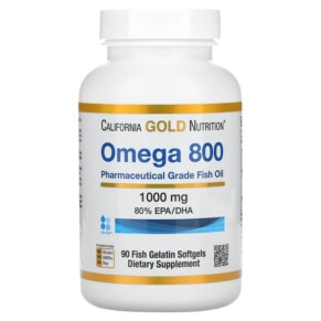 California Gold Nutrition Omega 800 Pharmaceutical Grade Fish Oil 80% EPA/DHA Triglyceride Form 1.000 mg 90 Fish Gelatin Softgels 898220012664