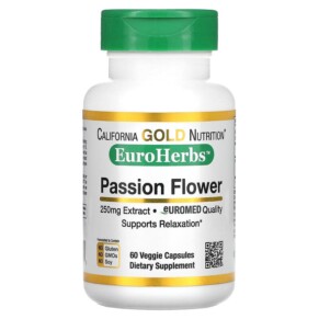 California Gold Nutrition Passion Flower EuroHerbs European Quality 250 mg 60 Veggie Capsules 898220011155