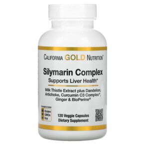 California Gold Nutrition Silymarin Complex Milk Thistle Extract Plus Dandelion Artichoke Curcumin C3 Complex® Ginger and BioPerine® 120 Veggie Capsules 898220009565