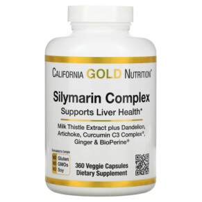 California Gold Nutrition Silymarin Complex Milk Thistle Extract Plus Dandelion Artichoke Curcumin C3 Complex Ginger and BioPerine 360 Veggie Capsules 898220013784